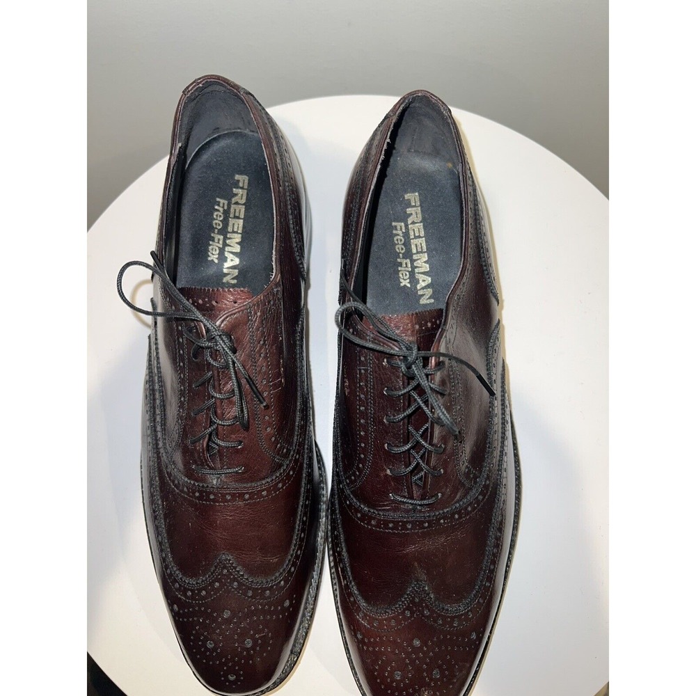 Freeman Free Flex Brown Leather Wingtip Dress Shoes Lace Oxfords Men 12 C - Picture 7 of 13